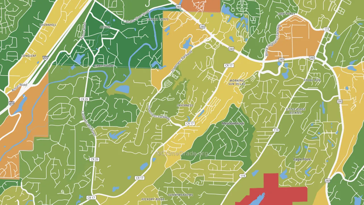 Inverness, Hoover, AL Map of Robbery Rates