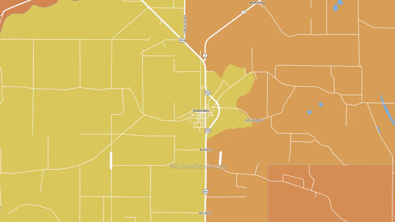 Inverness, MS Map of Robbery Rates