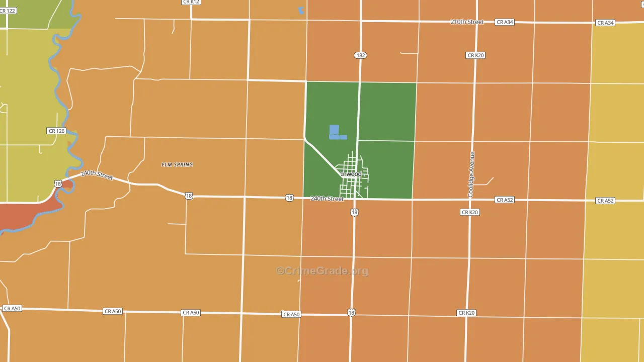 Inwood, IA Map of Robbery Rates
