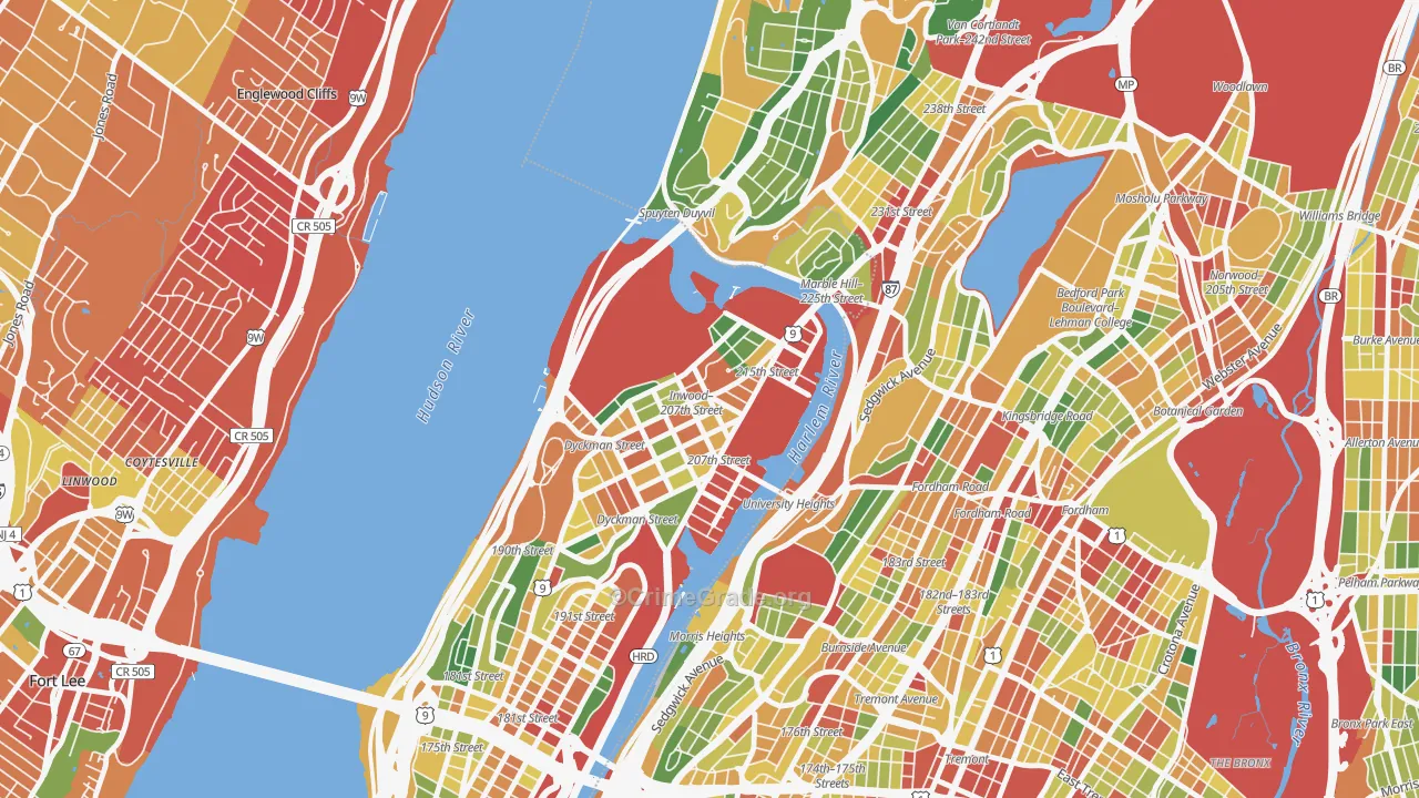 Inwood, Manhattan, NY Map of Robbery Rates