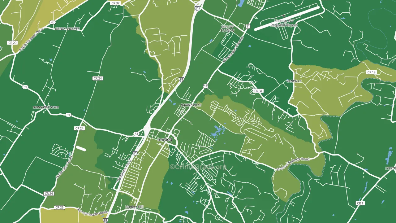 Inwood, WV Map of Robbery Rates