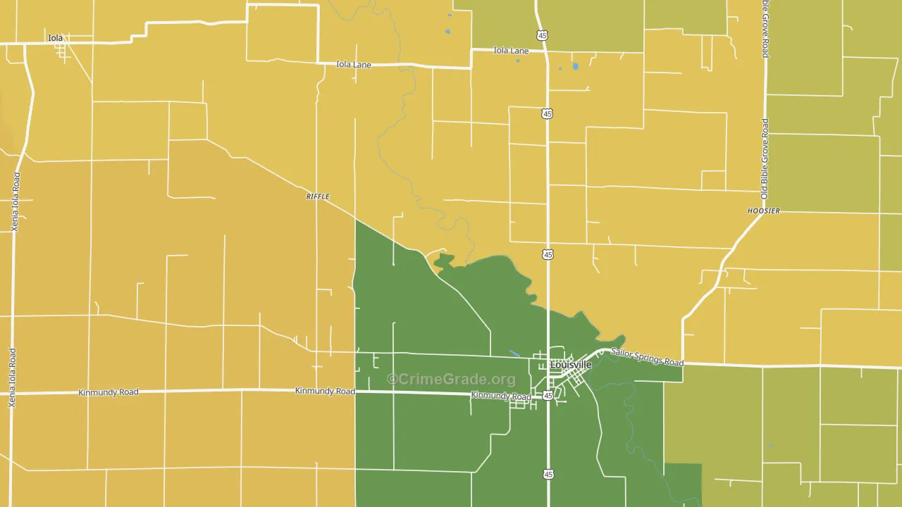 Iola, IL Map of Robbery Rates