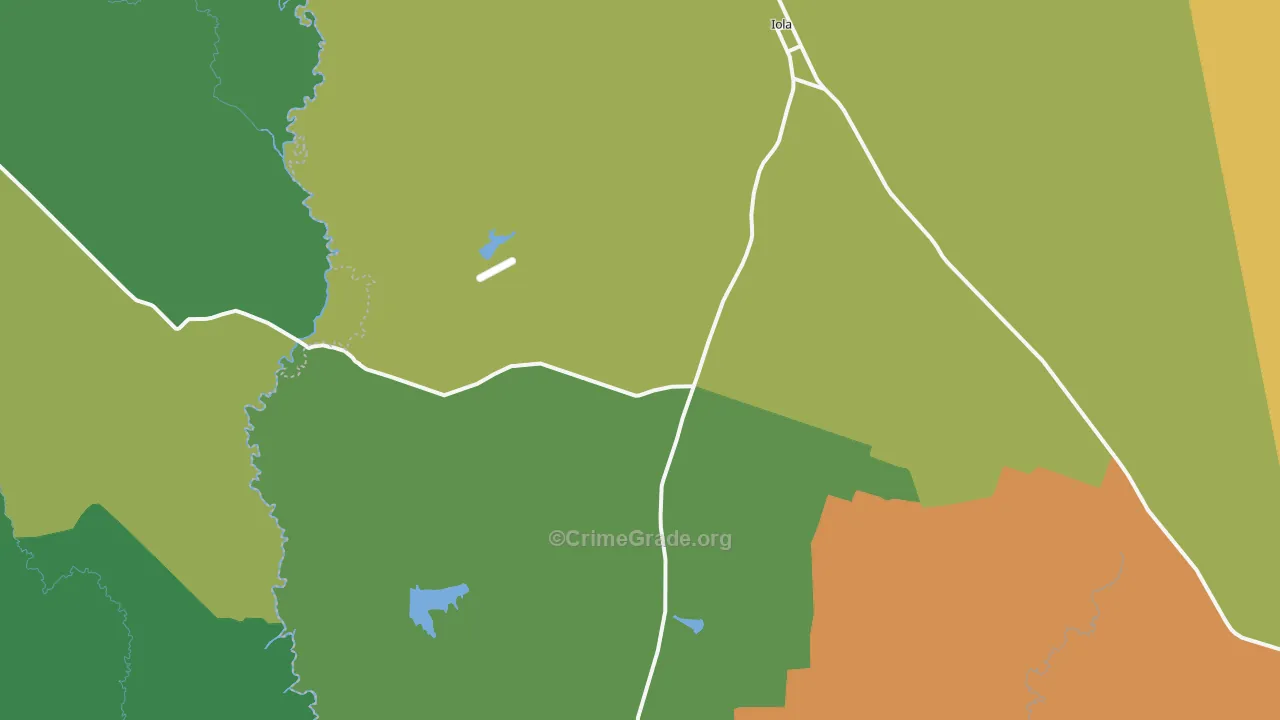 Iola, TX Map of Robbery Rates