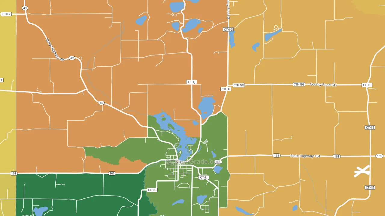 Iola, WI Map of Robbery Rates
