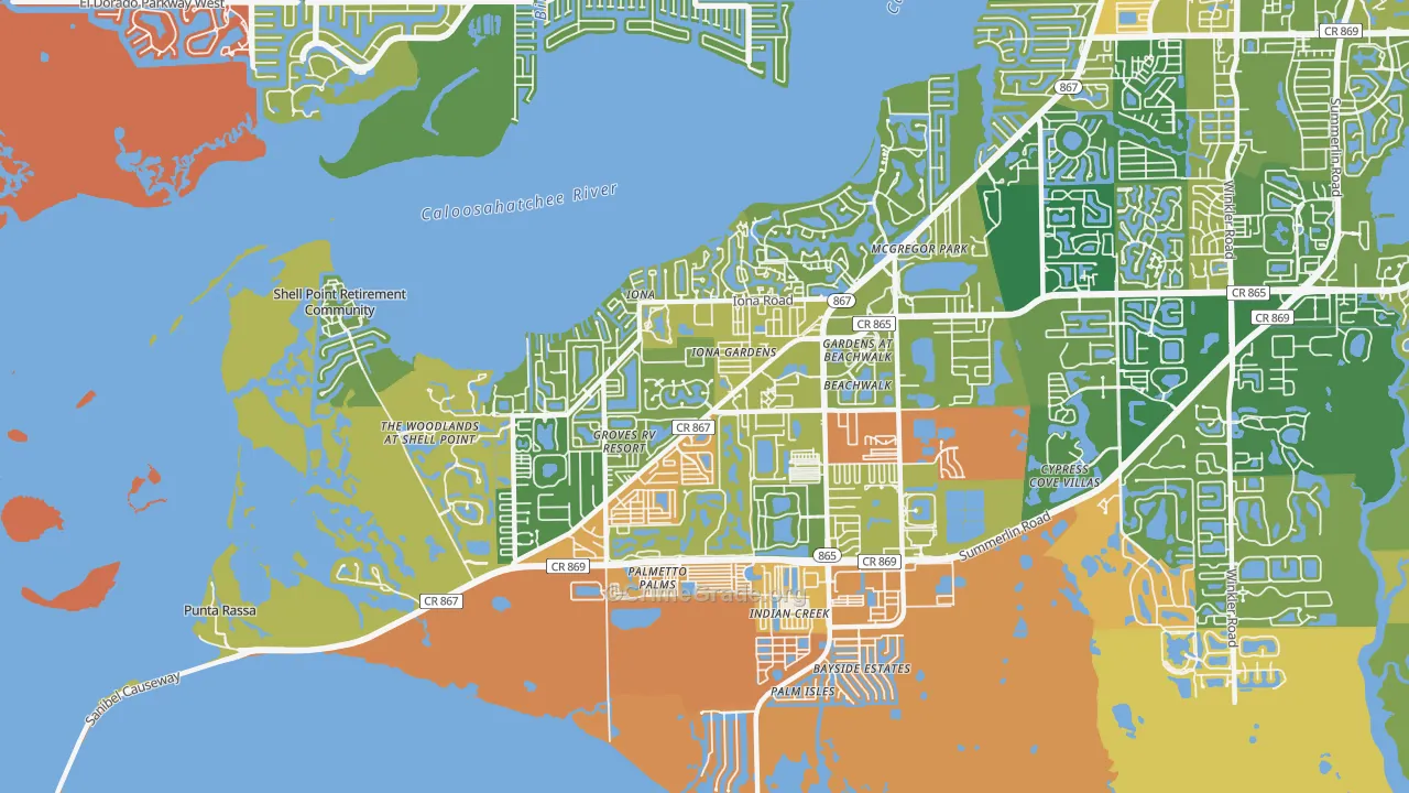 Iona, FL Map of Robbery Rates