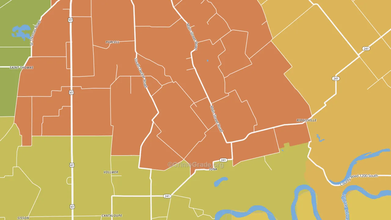 Iona, IN Map of Robbery Rates