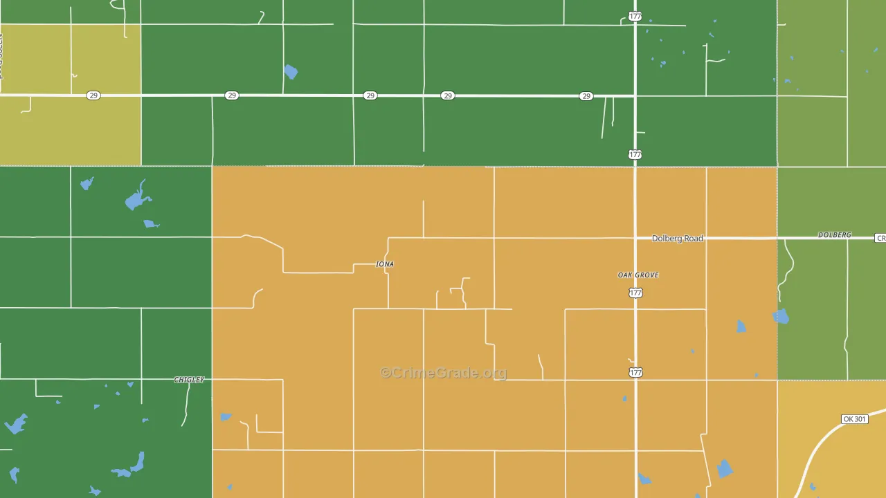 Iona, OK Map of Robbery Rates
