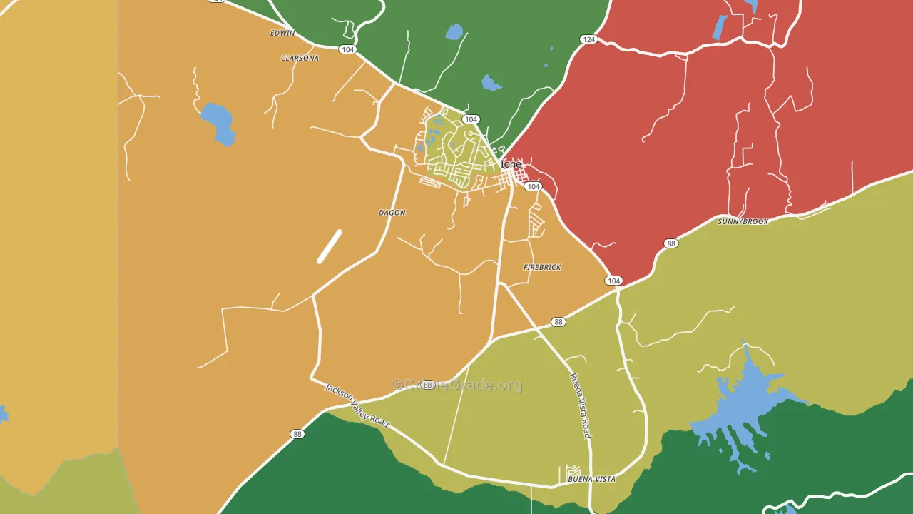 Ione, CA Map of Robbery Rates