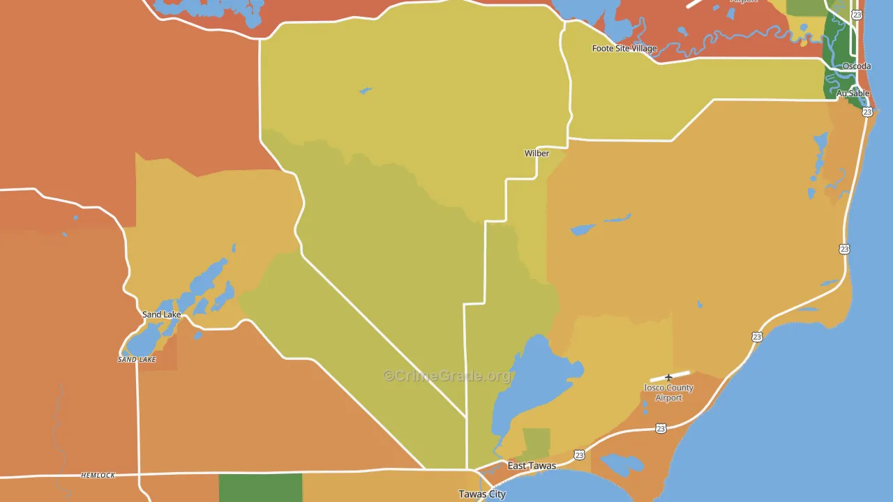 Iosco County, MI Map of Robbery Rates