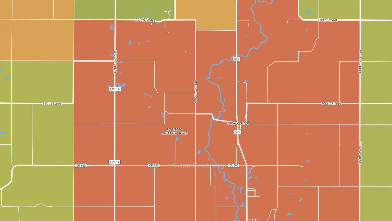 Iowa Center, IA Map of Robbery Rates