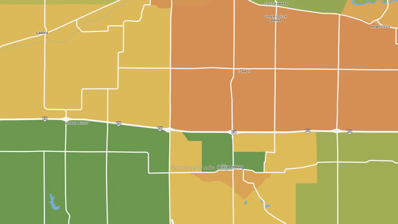 Iowa County, IA Map of Robbery Rates