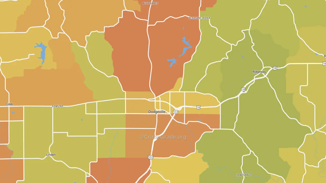 Iowa County, WI Map of Robbery Rates