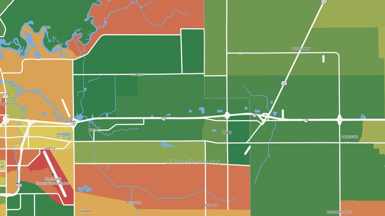 Iowa, LA Map of Robbery Rates