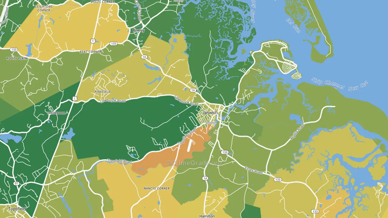 Ipswich, MA Map of Robbery Rates