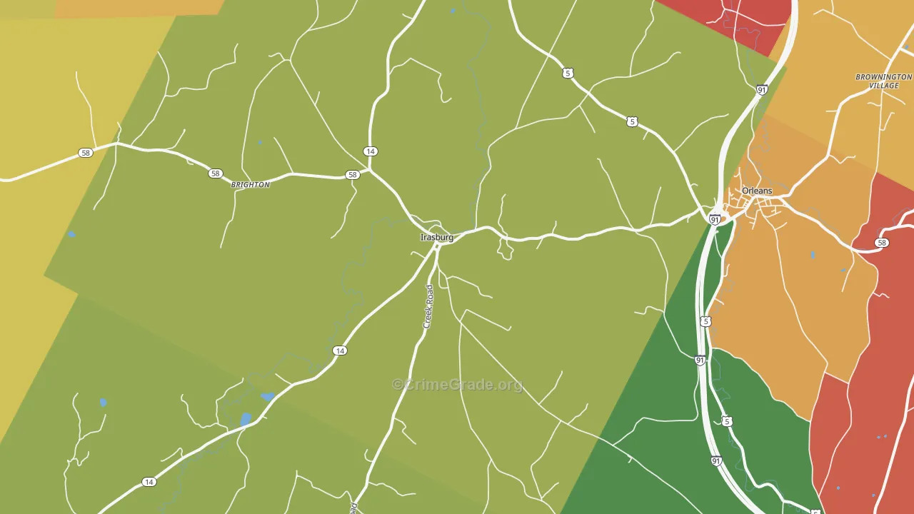 Irasburg, VT Map of Robbery Rates