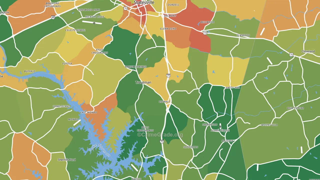 Iredell County, NC Map of Robbery Rates