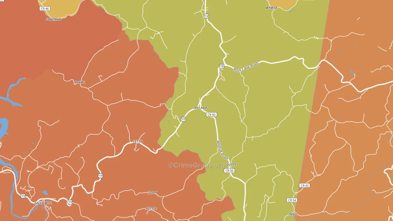 Ireland, WV Map of Robbery Rates