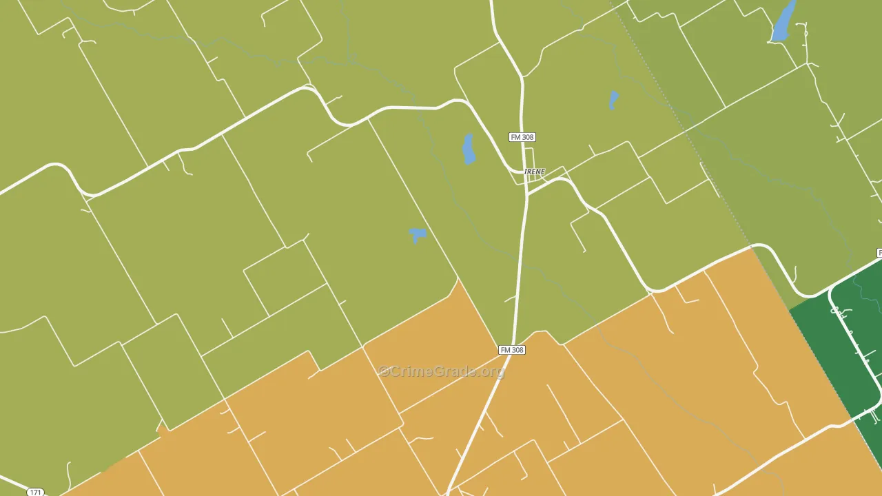 Irene, TX Map of Robbery Rates