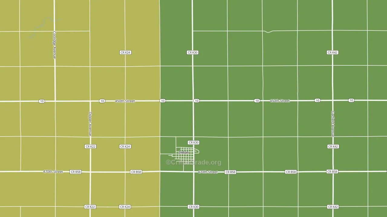 Ireton, IA Map of Robbery Rates