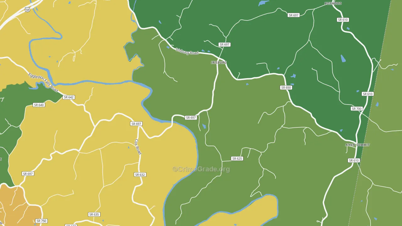 Irisburg, VA Map of Robbery Rates