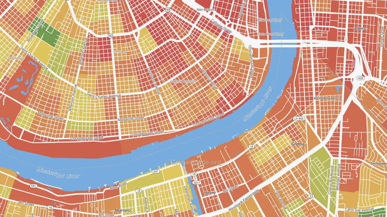 Irish Channel, New Orleans, LA Map of Robbery Rates