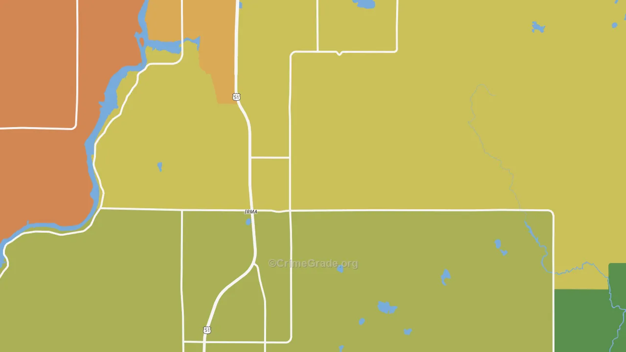 Irma, WI Map of Robbery Rates