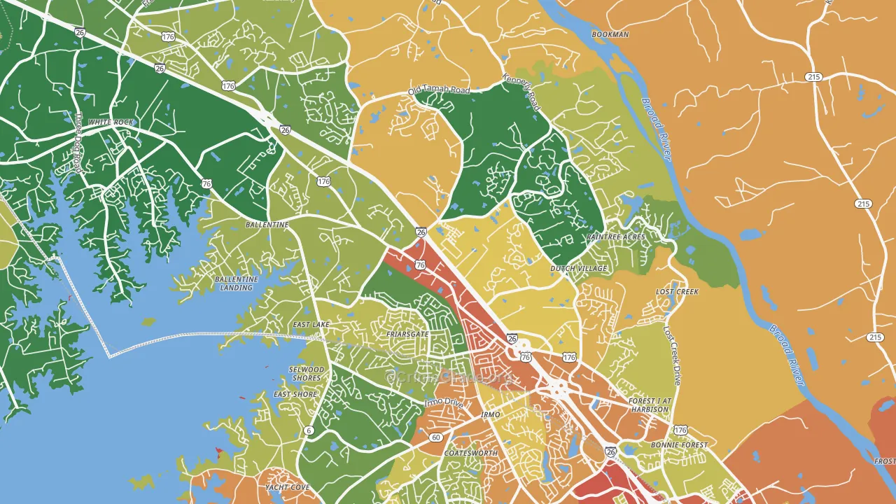 Irmo, SC Map of Robbery Rates