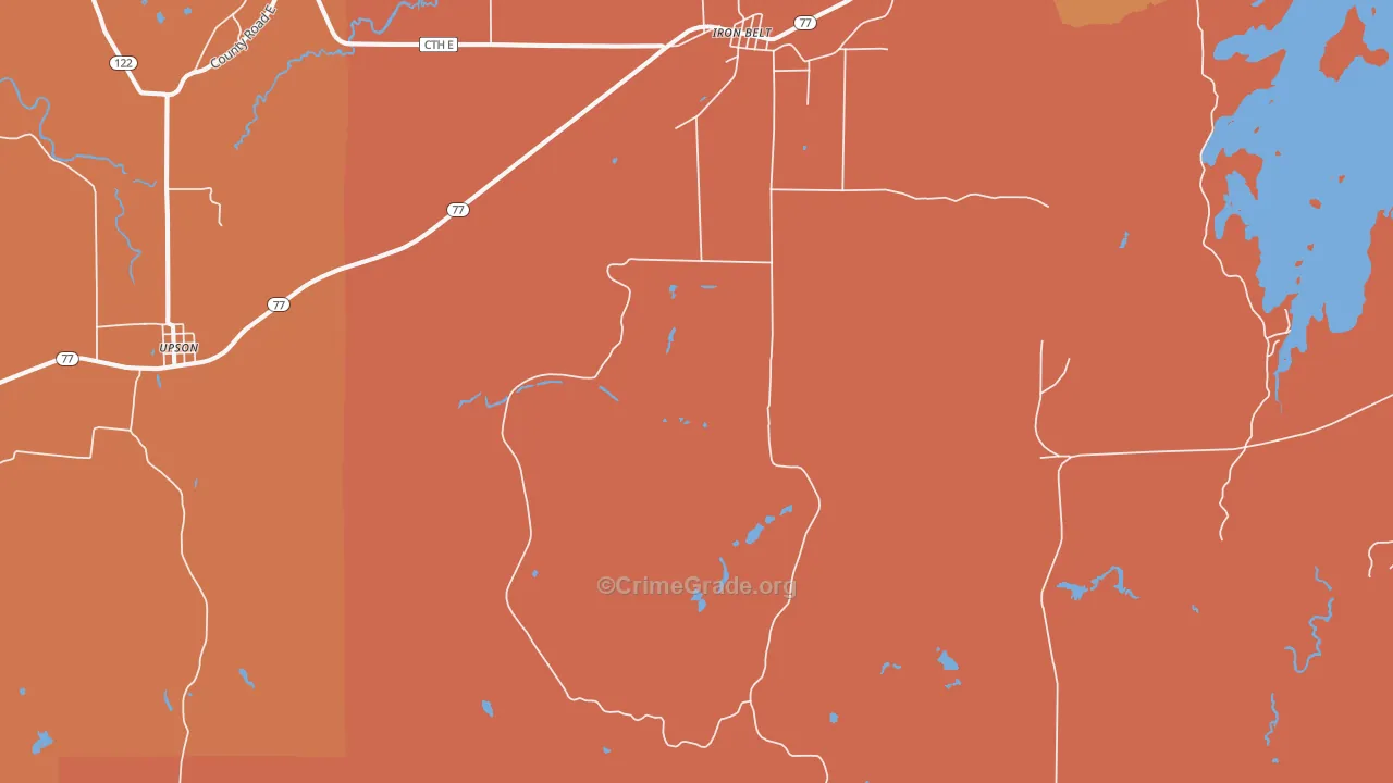 Iron Belt, WI Map of Robbery Rates