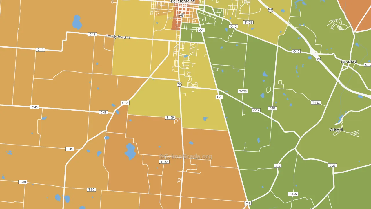 Iron City, OH Map of Robbery Rates