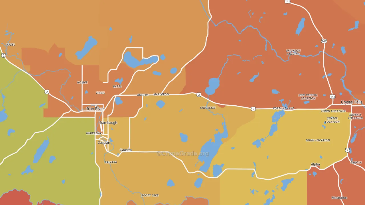 Iron County, MI Map of Robbery Rates