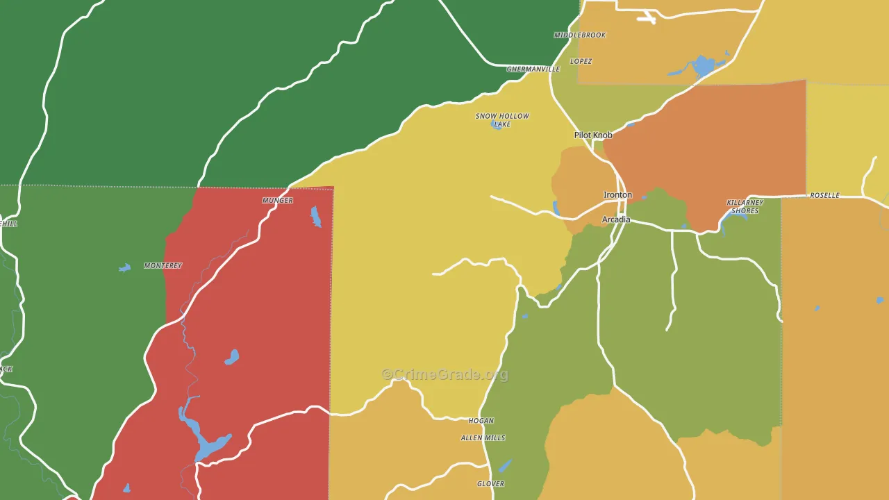 Iron County, MO Map of Robbery Rates
