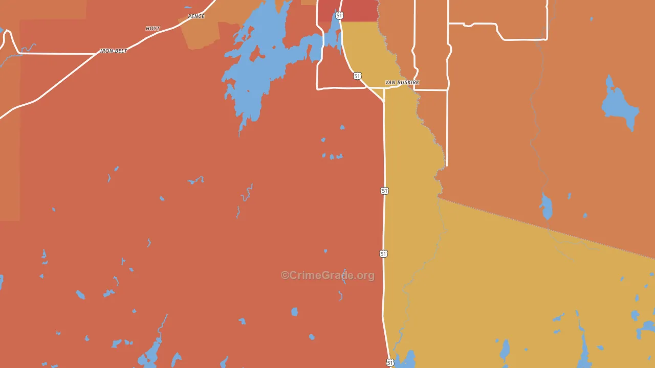 Iron County, WI Map of Robbery Rates