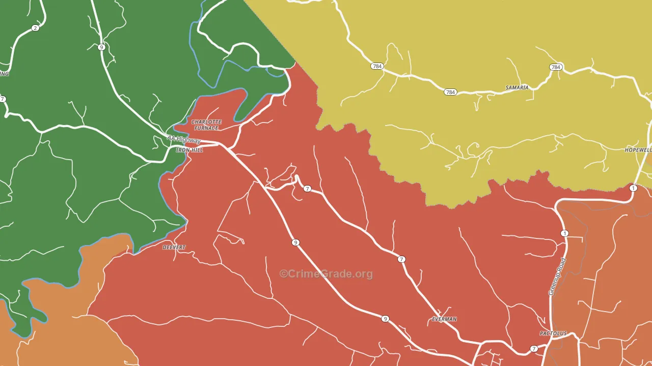 Iron Hill, KY Map of Robbery Rates