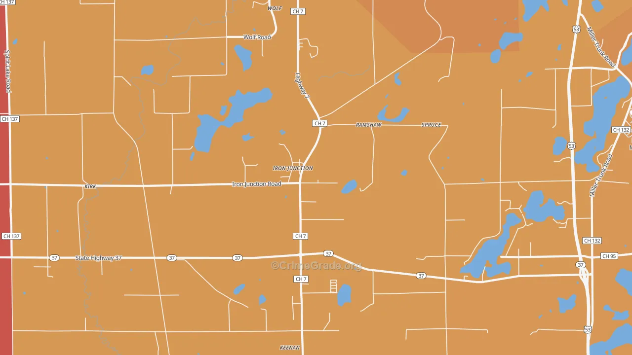 Iron Junction, MN Map of Robbery Rates