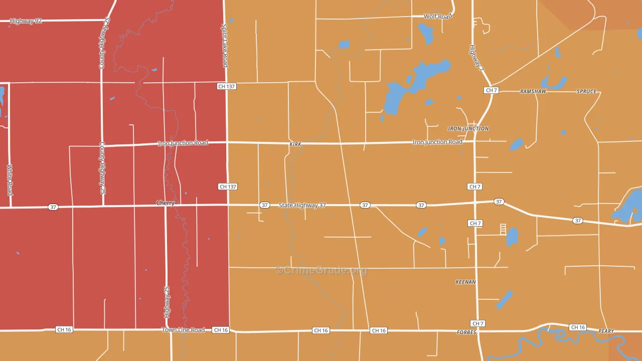 Iron, MN Map of Robbery Rates