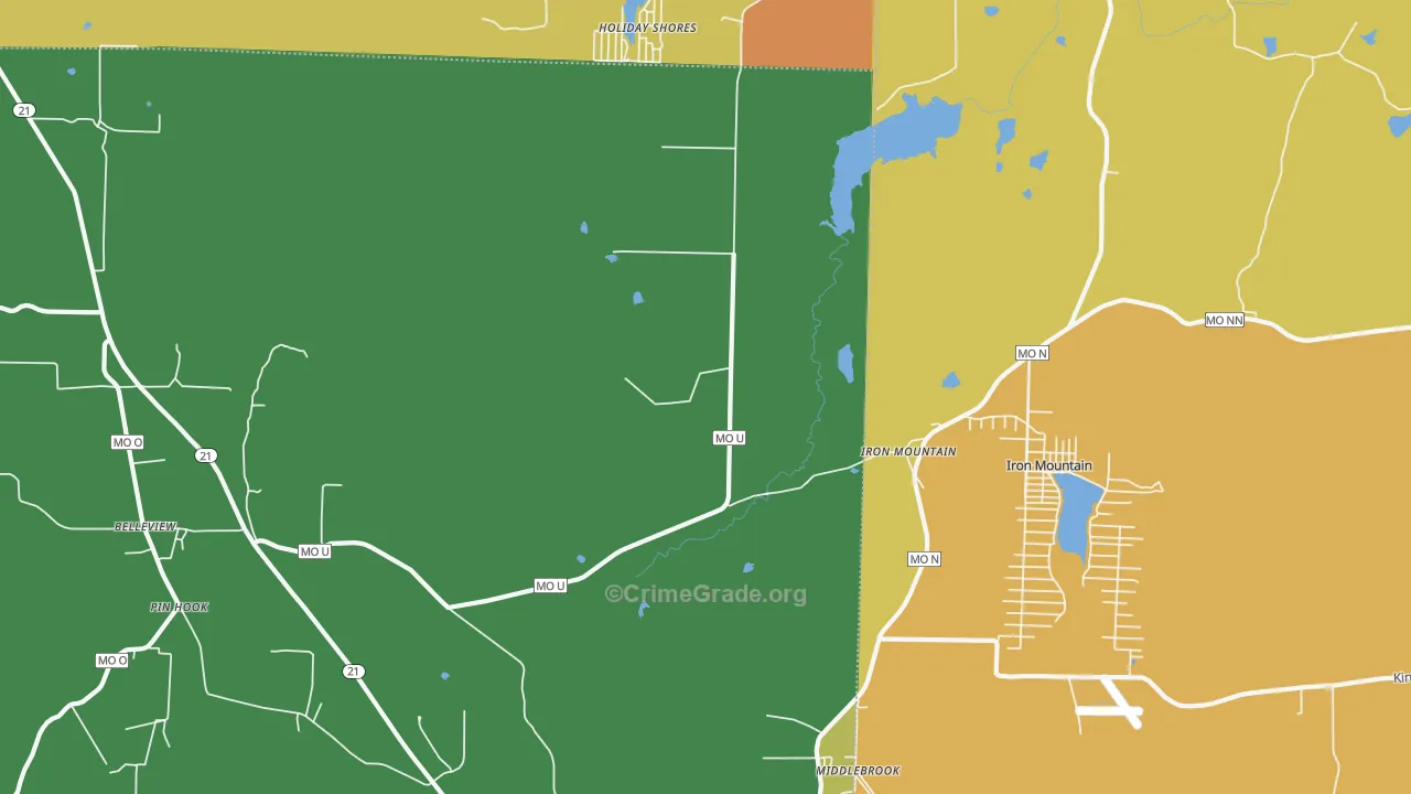 Iron Mountain, MO Map of Robbery Rates