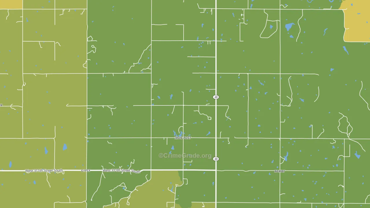 Iron Post, OK Map of Robbery Rates