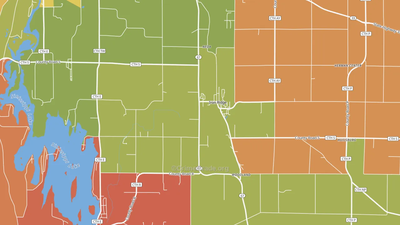 Iron Ridge, WI Map of Robbery Rates