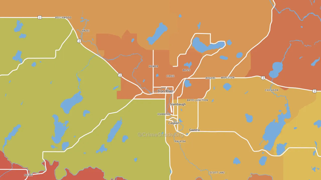 Iron River, MI Map of Robbery Rates