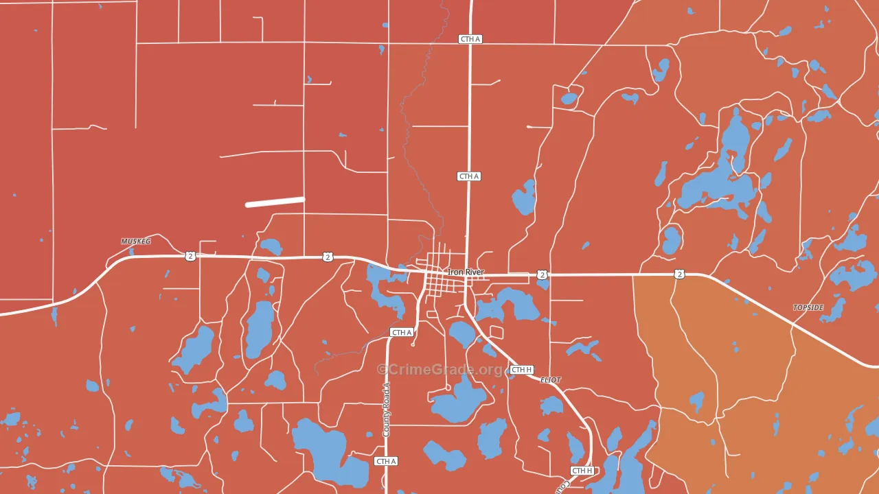 Iron River, WI Map of Robbery Rates