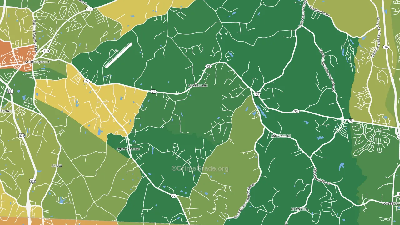 Iron Station, NC Map of Robbery Rates