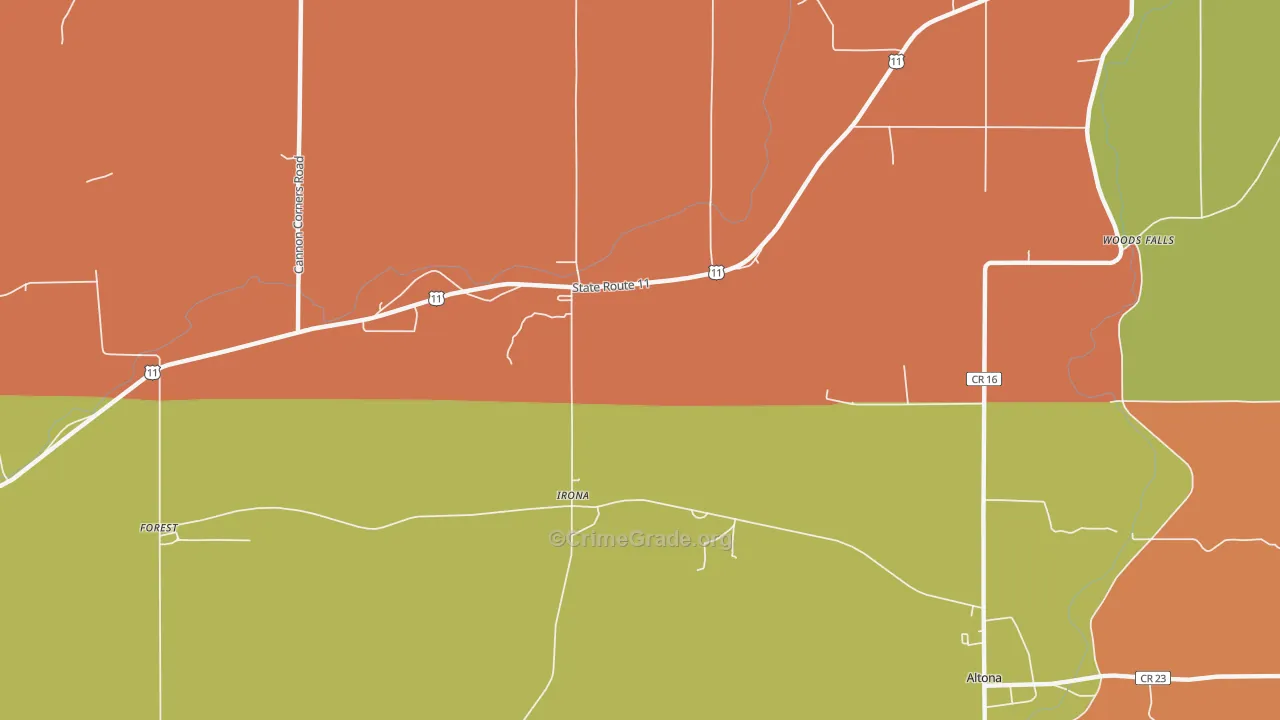 Irona, NY Map of Robbery Rates