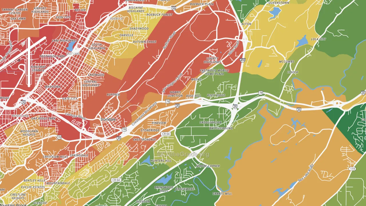 Irondale, AL Map of Robbery Rates