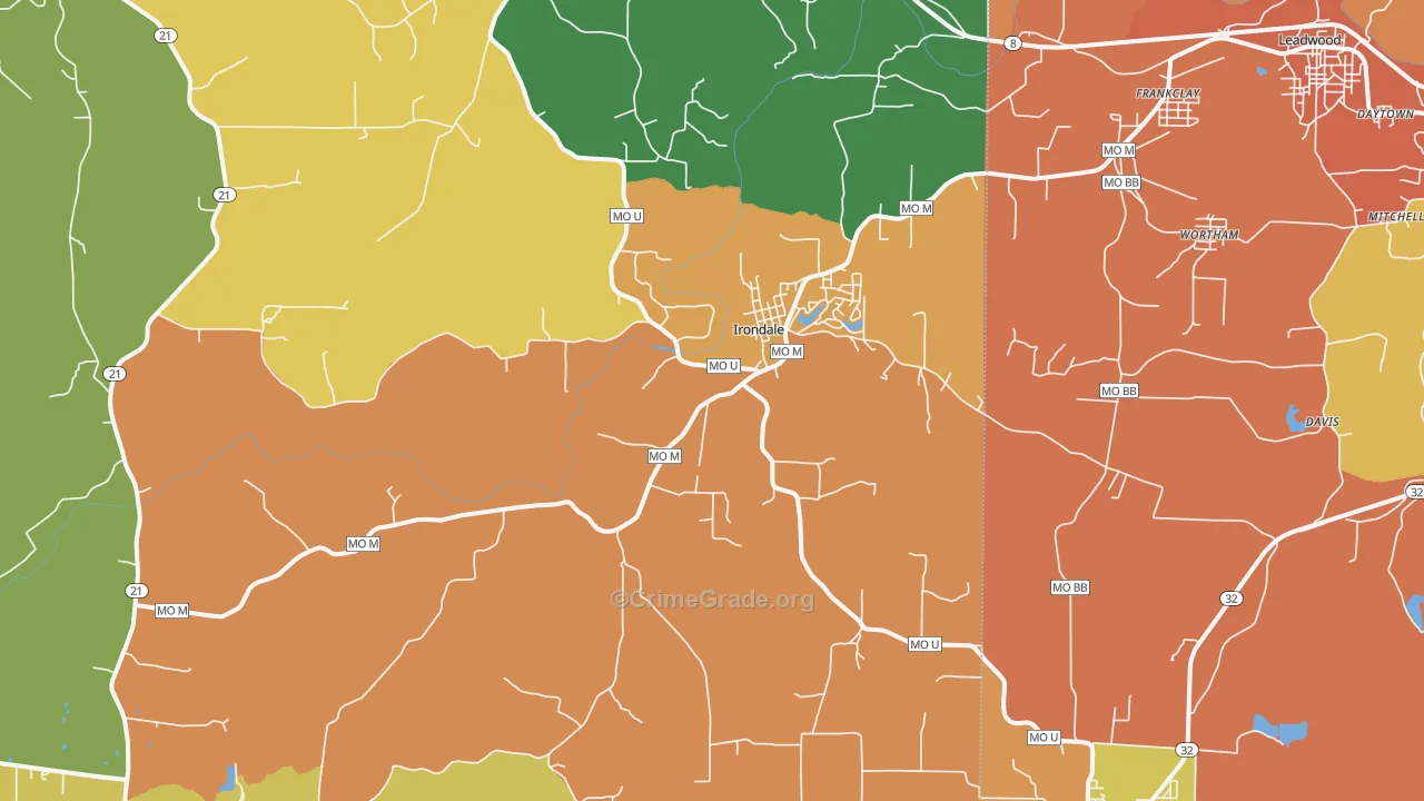 Irondale, MO Map of Robbery Rates