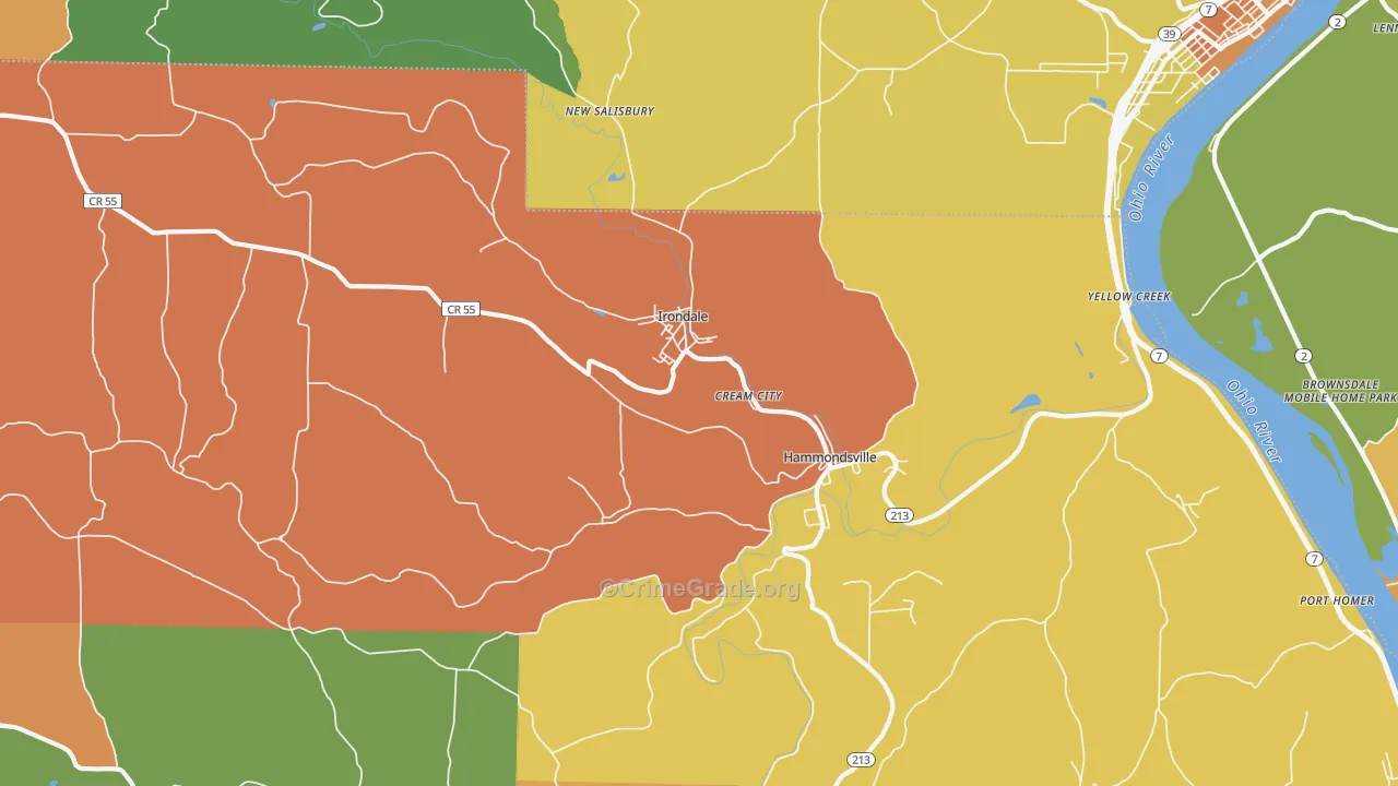 Irondale, OH Map of Robbery Rates