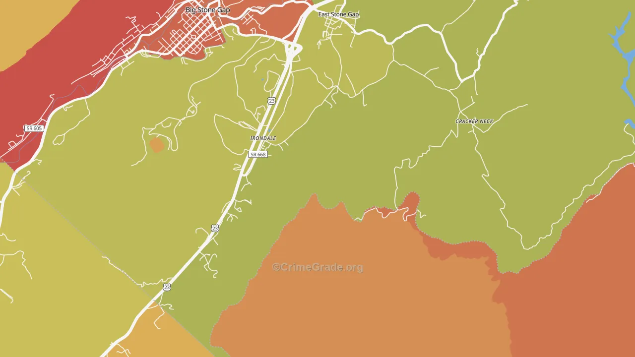 Irondale, VA Map of Robbery Rates