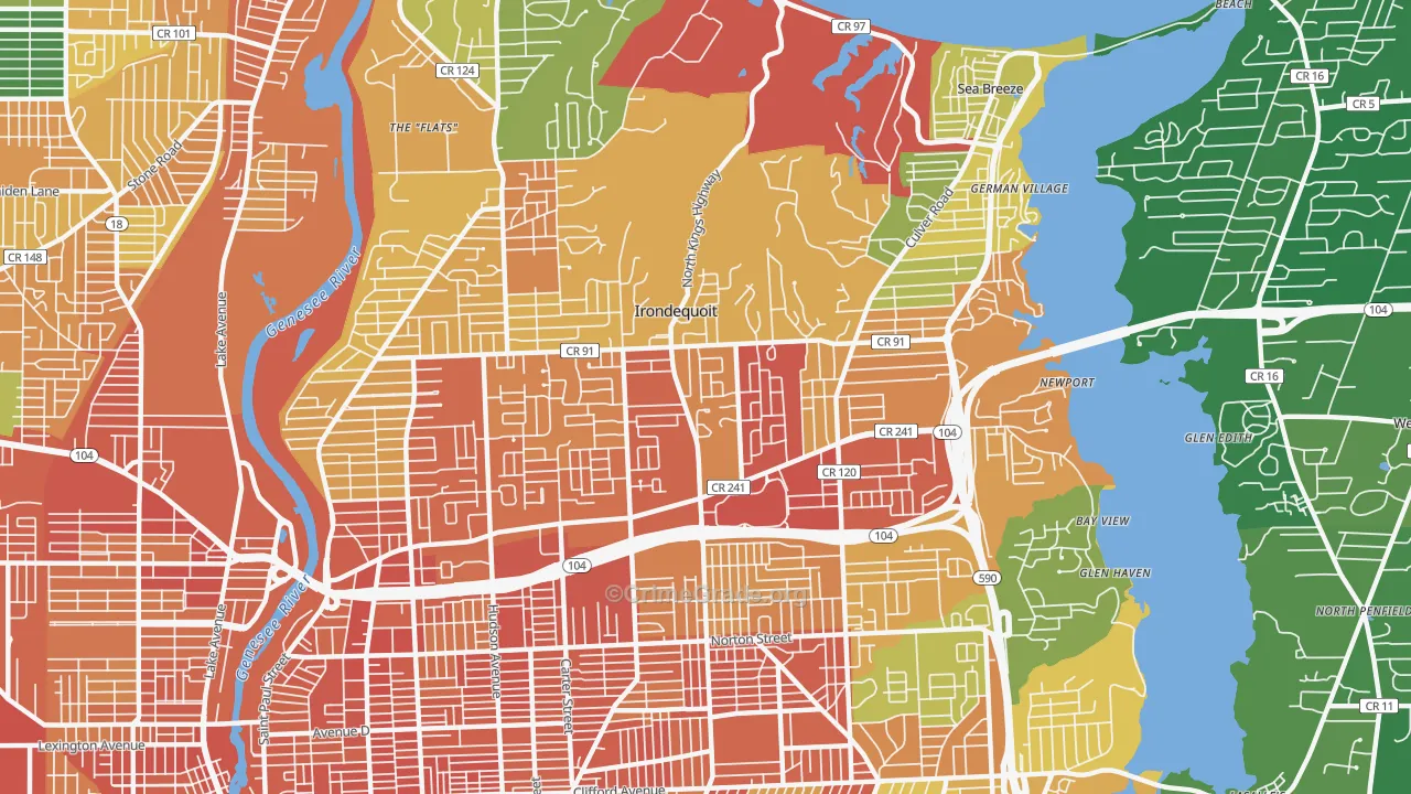 Irondequoit, NY Map of Robbery Rates