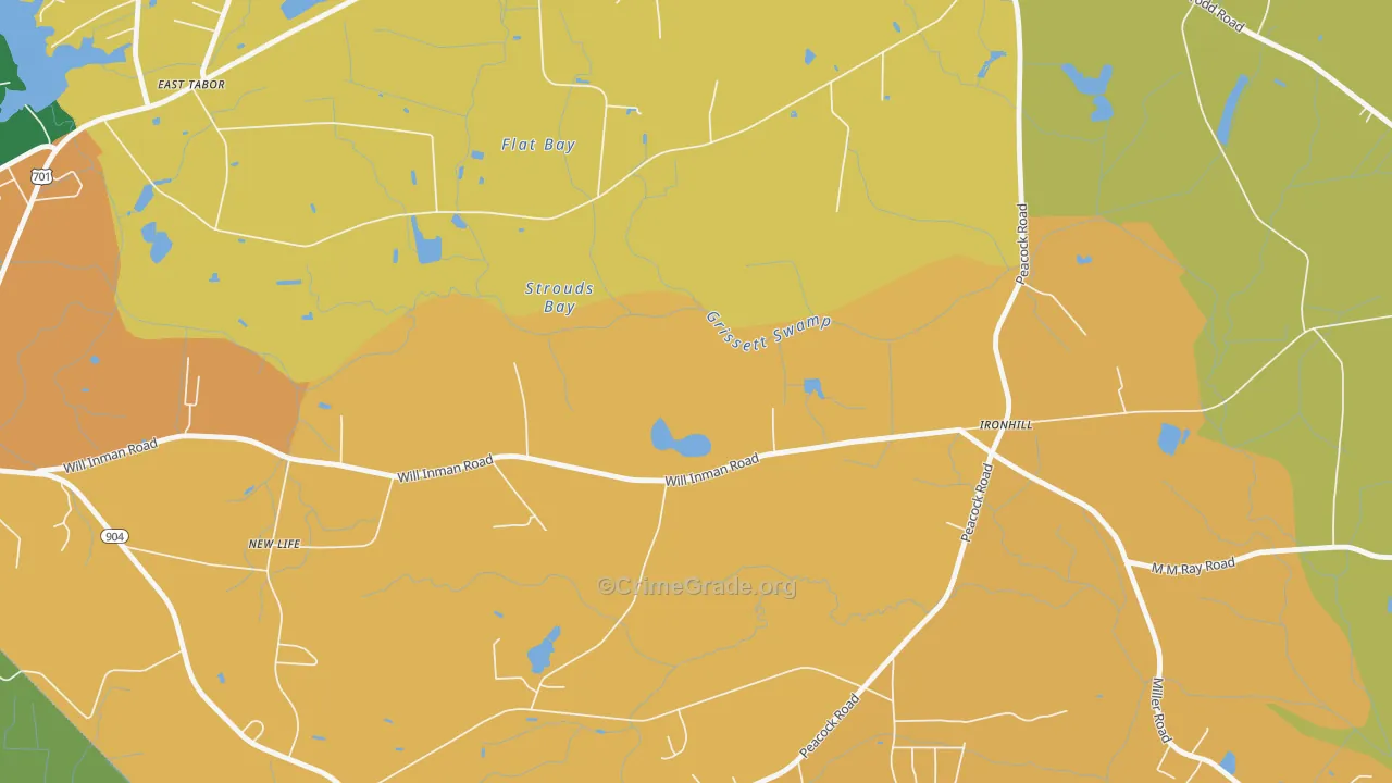 Ironhill, NC Map of Robbery Rates