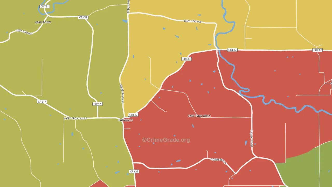 Ironhills, IA Map of Robbery Rates