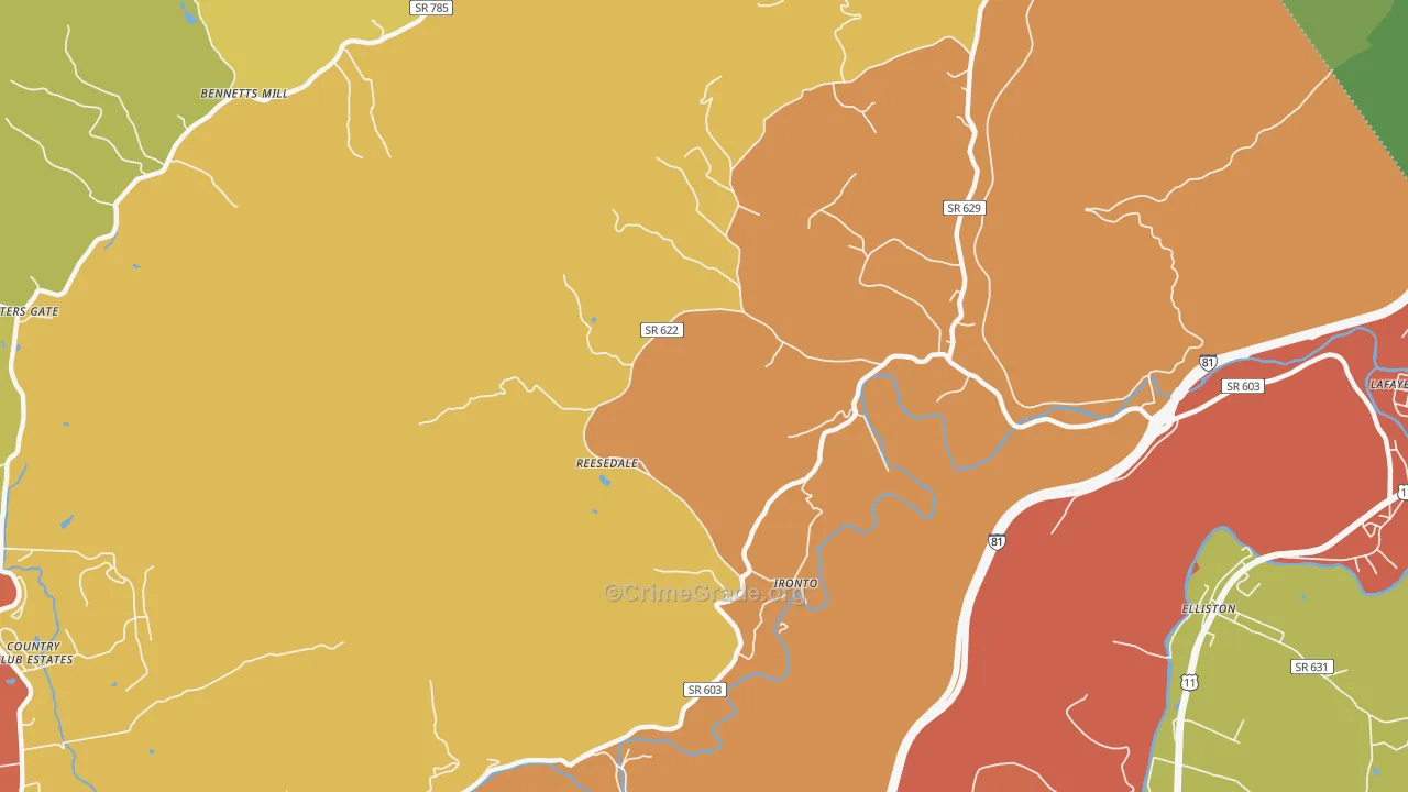 Ironto, VA Map of Robbery Rates